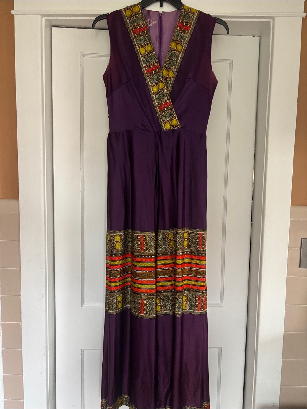Bohemian Wide-Leg Jumpsuit in Deep Plum with Bright Trim vintage